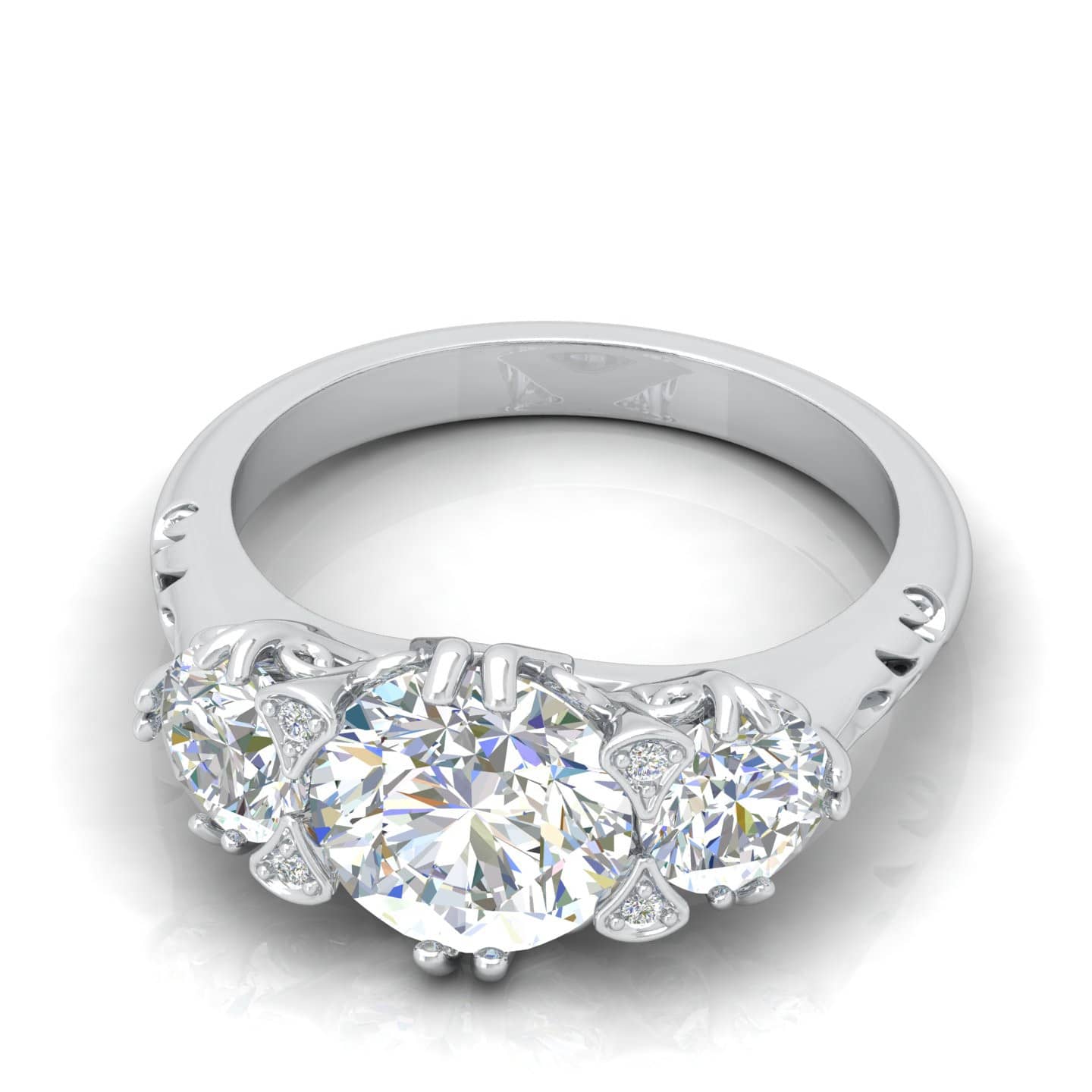Round Diamond Claw Set Designer Trilogy Engagement Ring
