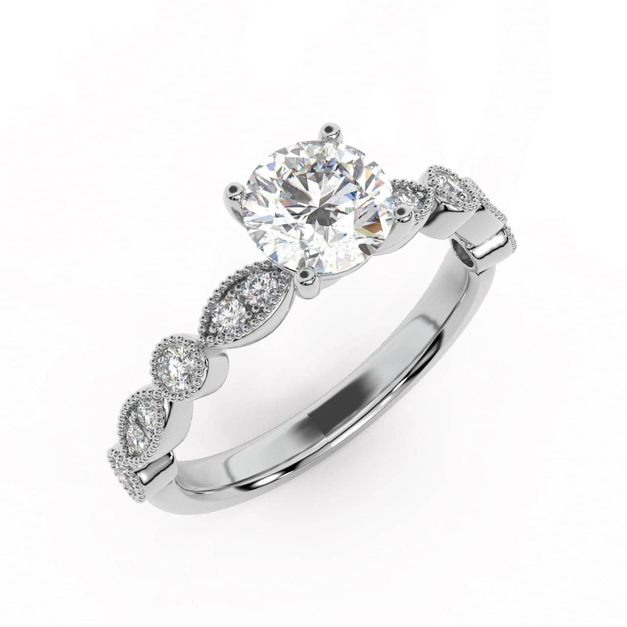 ANTIQUE BEZEL AND PAVE SET DIAMOND ENGAGEMENT RING - MILIGRAIN ON EDGES