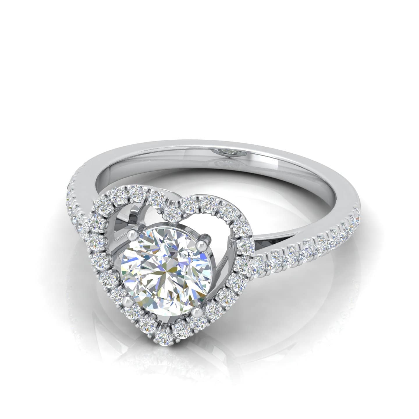 Round Diamond Heart Shape Designer Halo Engagement Ring
