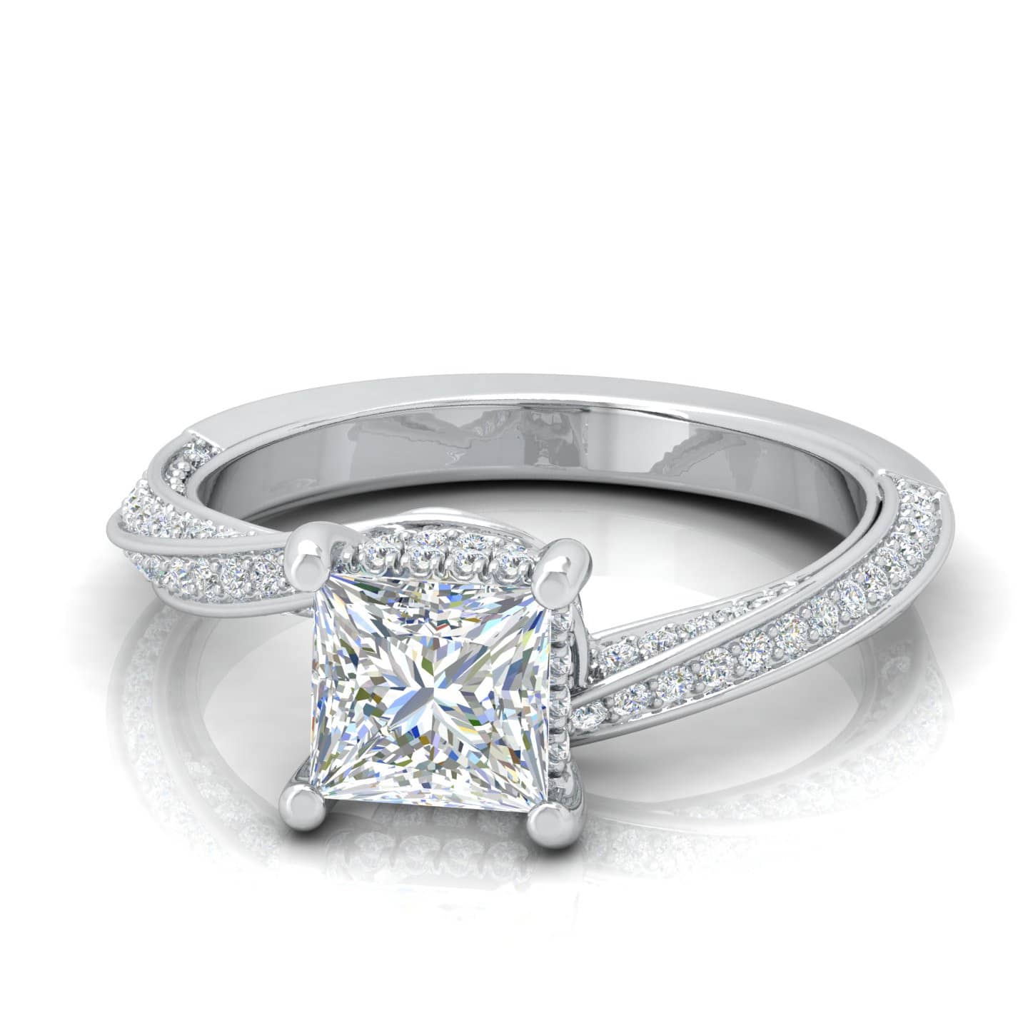 Claw Set Princess Cut Diamond Hidden Halo Designer Engagement Ring