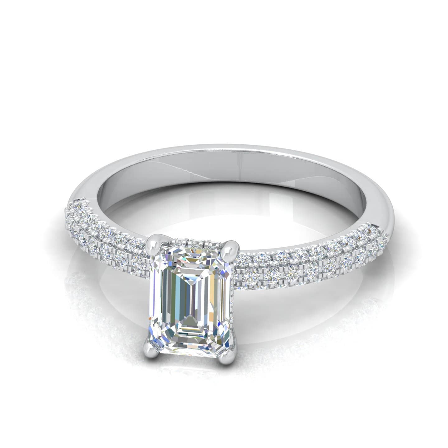 Emerald Cut Diamond Hidden Halo Designer Engagement Ring