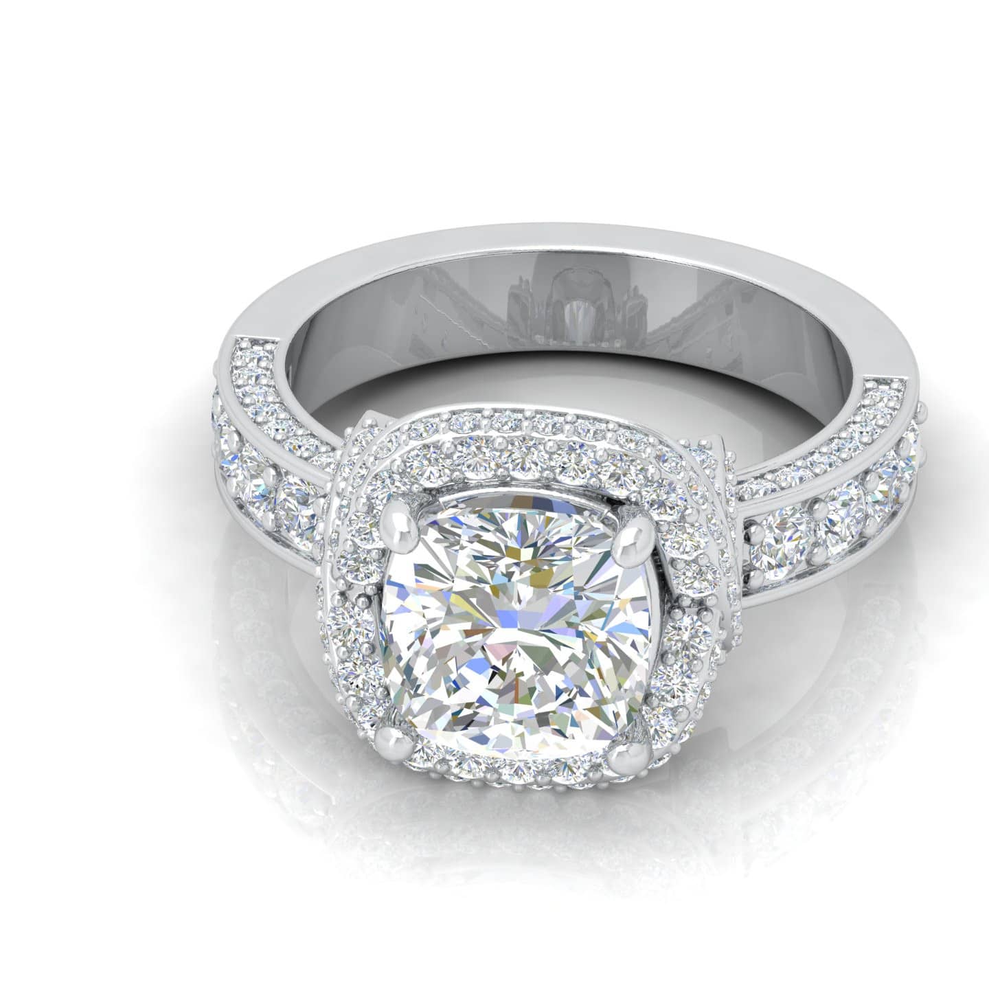 Cushion Diamond Claw Set Vintage Engagement Ring
