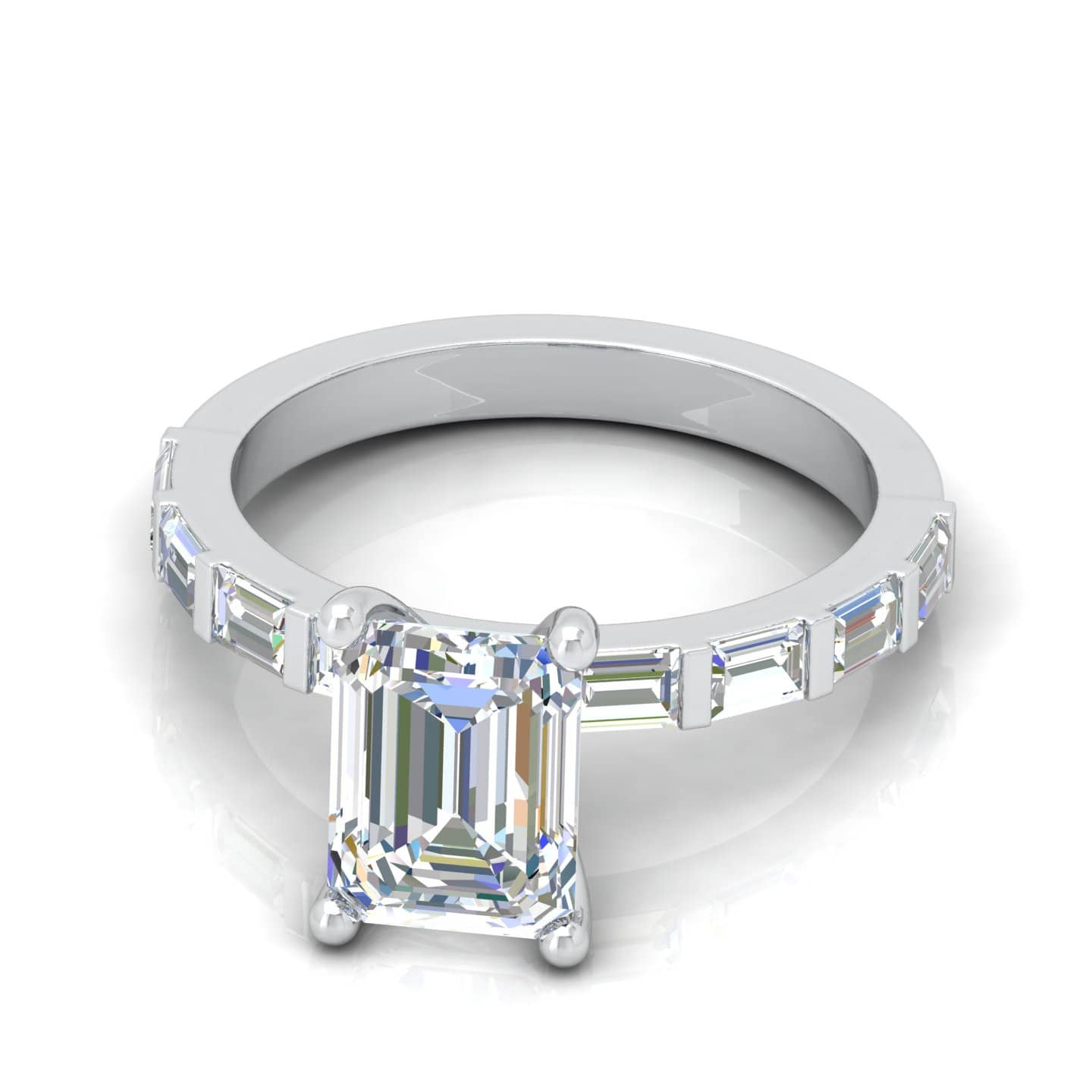 Emerald And Baguette Diamond Designer Engagement Ring