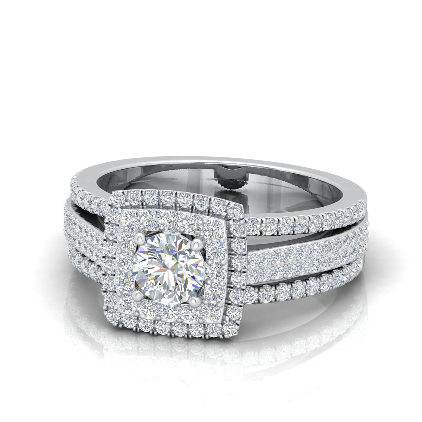 Vintage Look...! Natural Round Diamond Double Halo Engagement Ring
