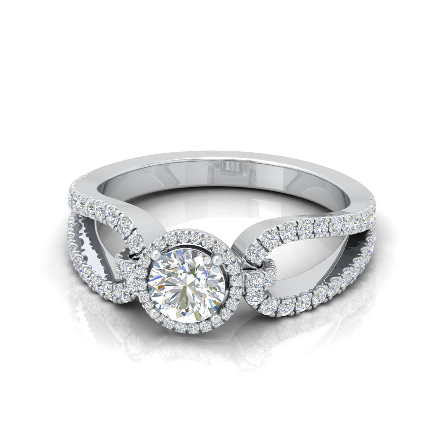Round Diamond Halo Designer Engagement Ring