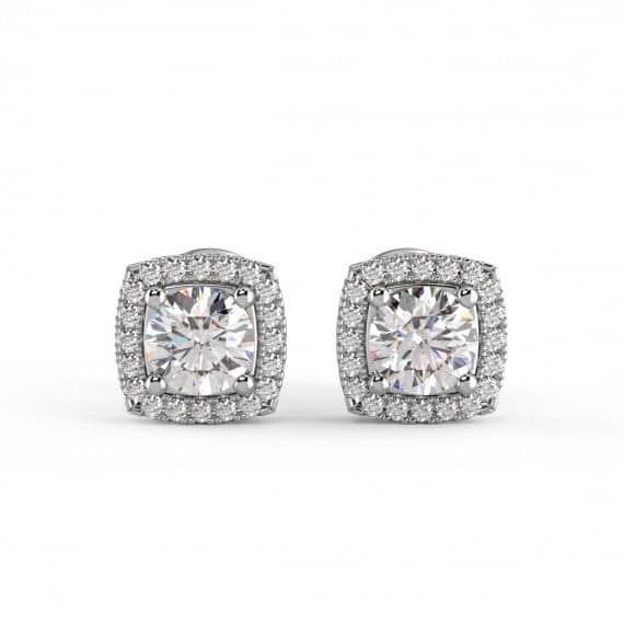 ROUND BRILLIANT HALO DIAMOND STUD EARRINGS CRAFTED IN 18K WHITE GOLD