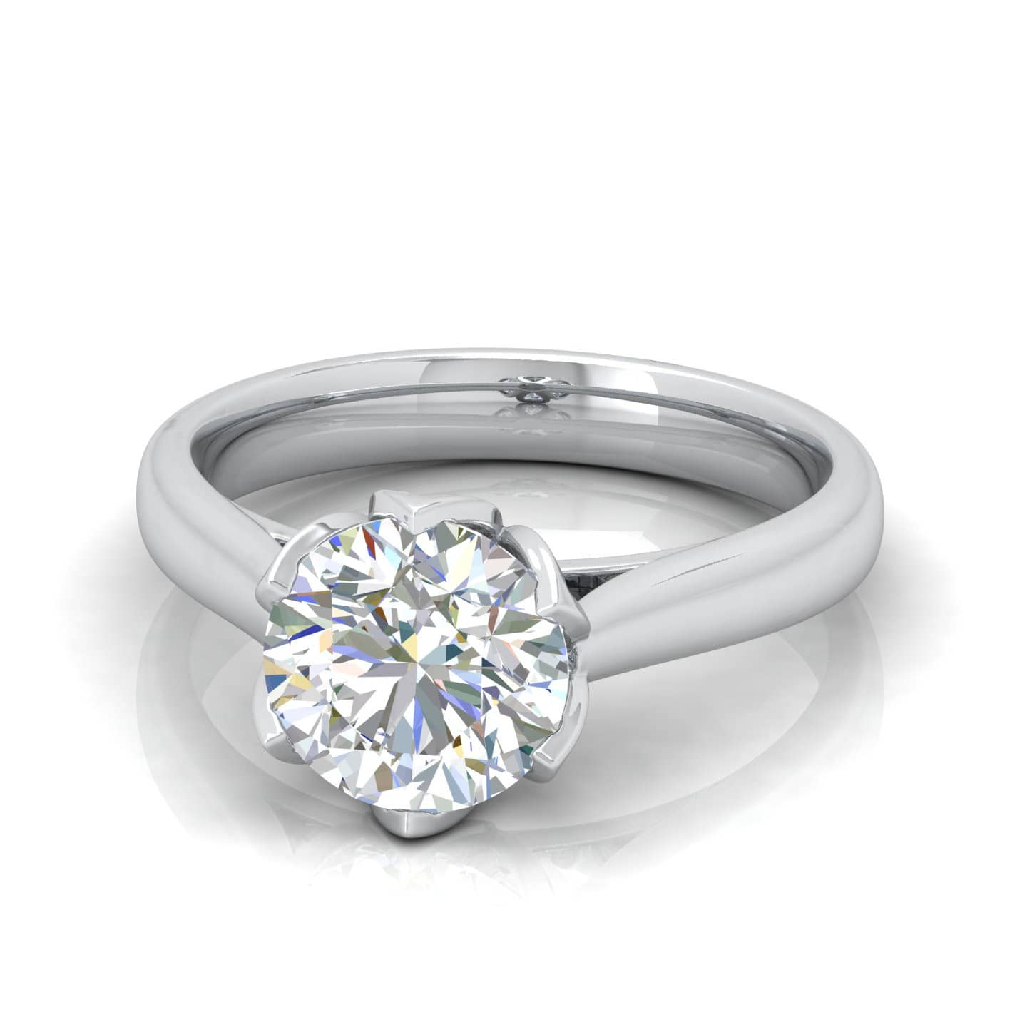 Tulip basket Round Diamond Solitaire Engagement Ring