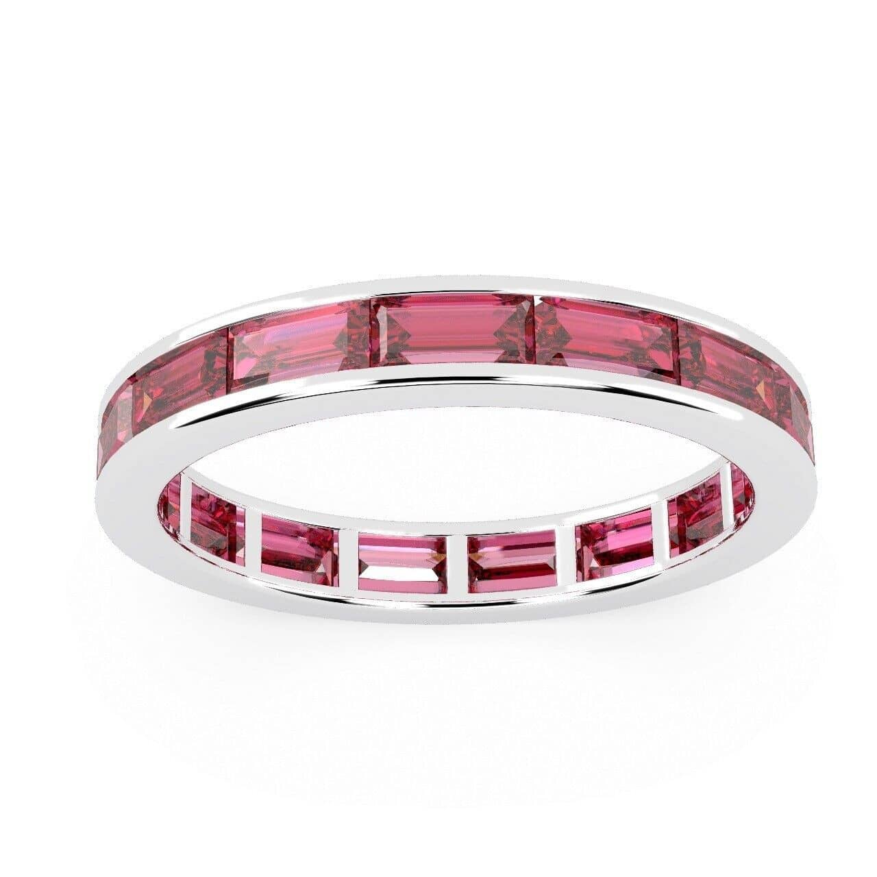 2.00 Ct AAA Ruby Baguette Horizontal Channel Set Full Eternity Ring In White Gold
