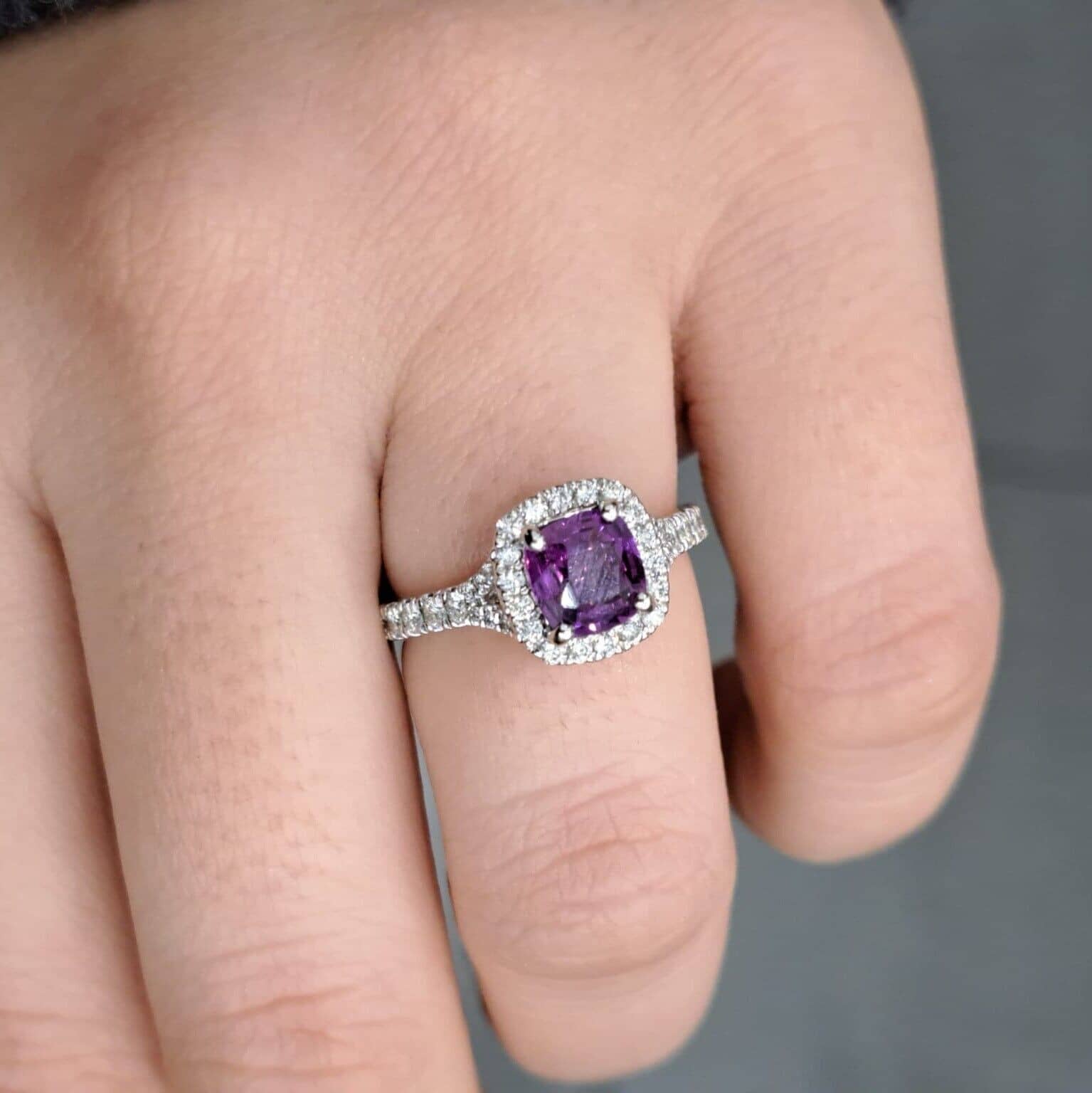 2.00 Carat AAA Pink Sapphire Cushion & Natural Diamond Engagement Ring In Platinum