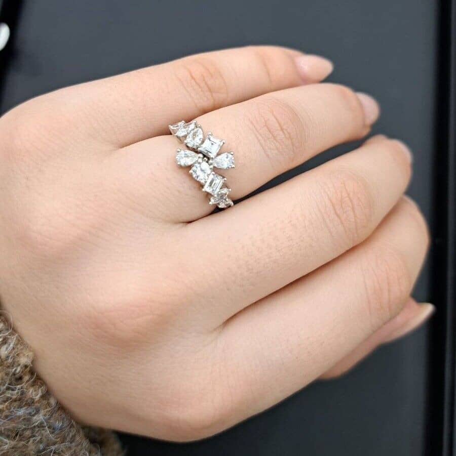 1.20 Ct F/VS Natural Multi Shape Diamond Designer Half Eternity Ring In Platinum