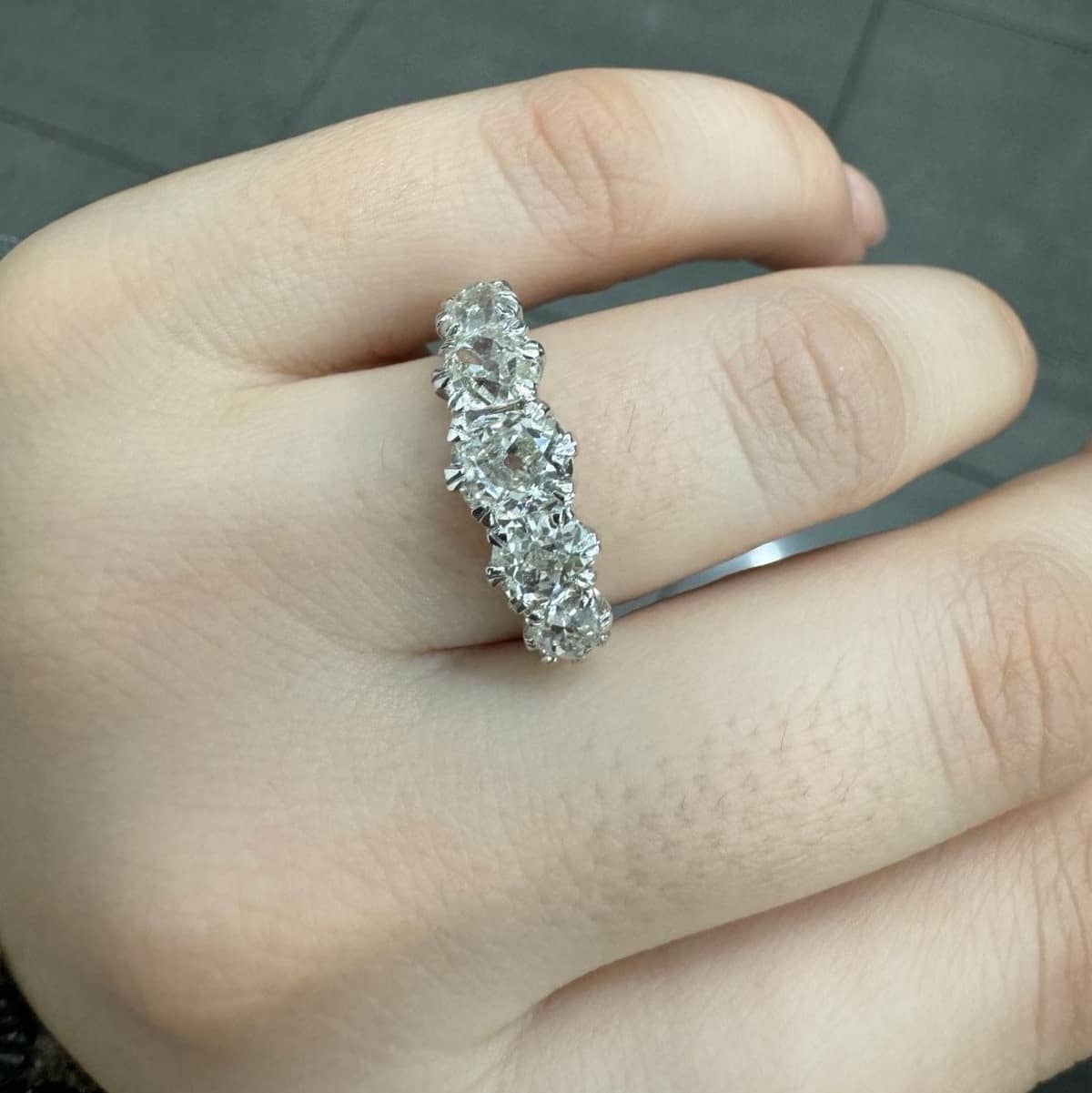Installment towards Natural 5 Stone Round Old Cut Diamond Half Eternity Ring, Platinum - 3.19 Carat
