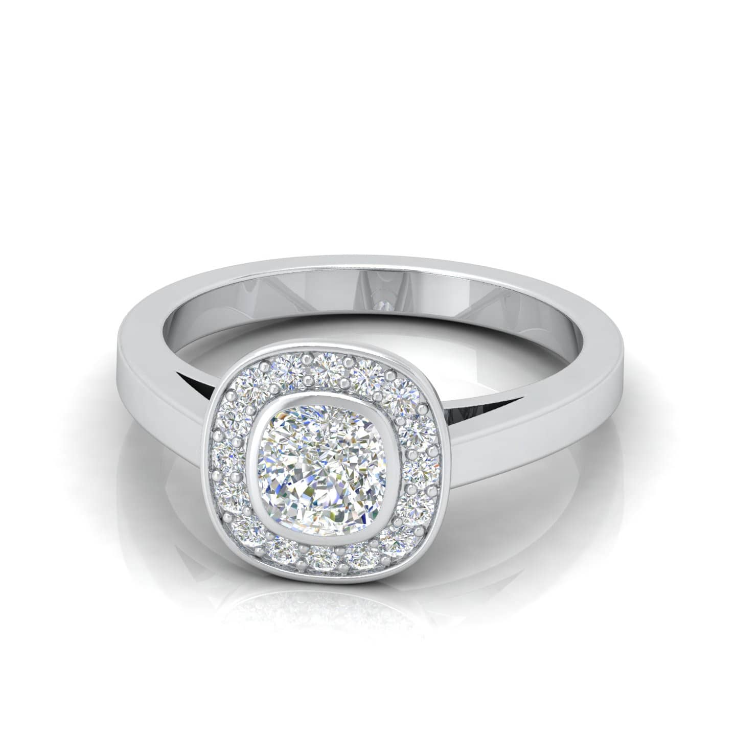 Cushion Diamond Halo Set Solitaire Engagement Ring