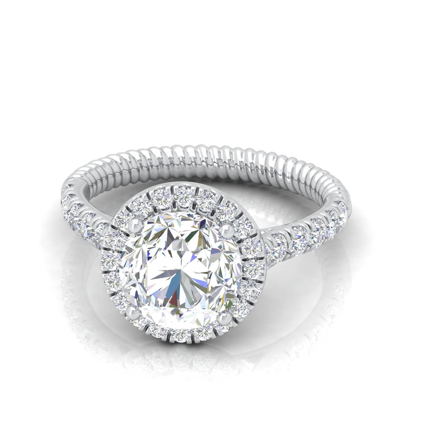 Round Diamond Halo Designer Shank Engagement Ring
