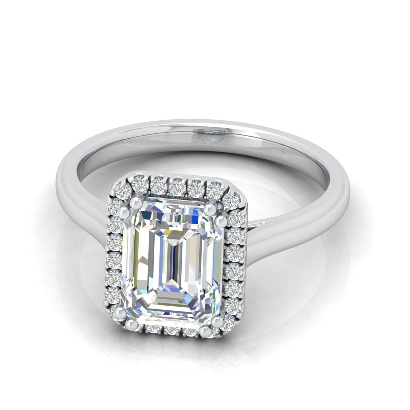 Emerald Diamond Halo Solitaire Engagement Ring