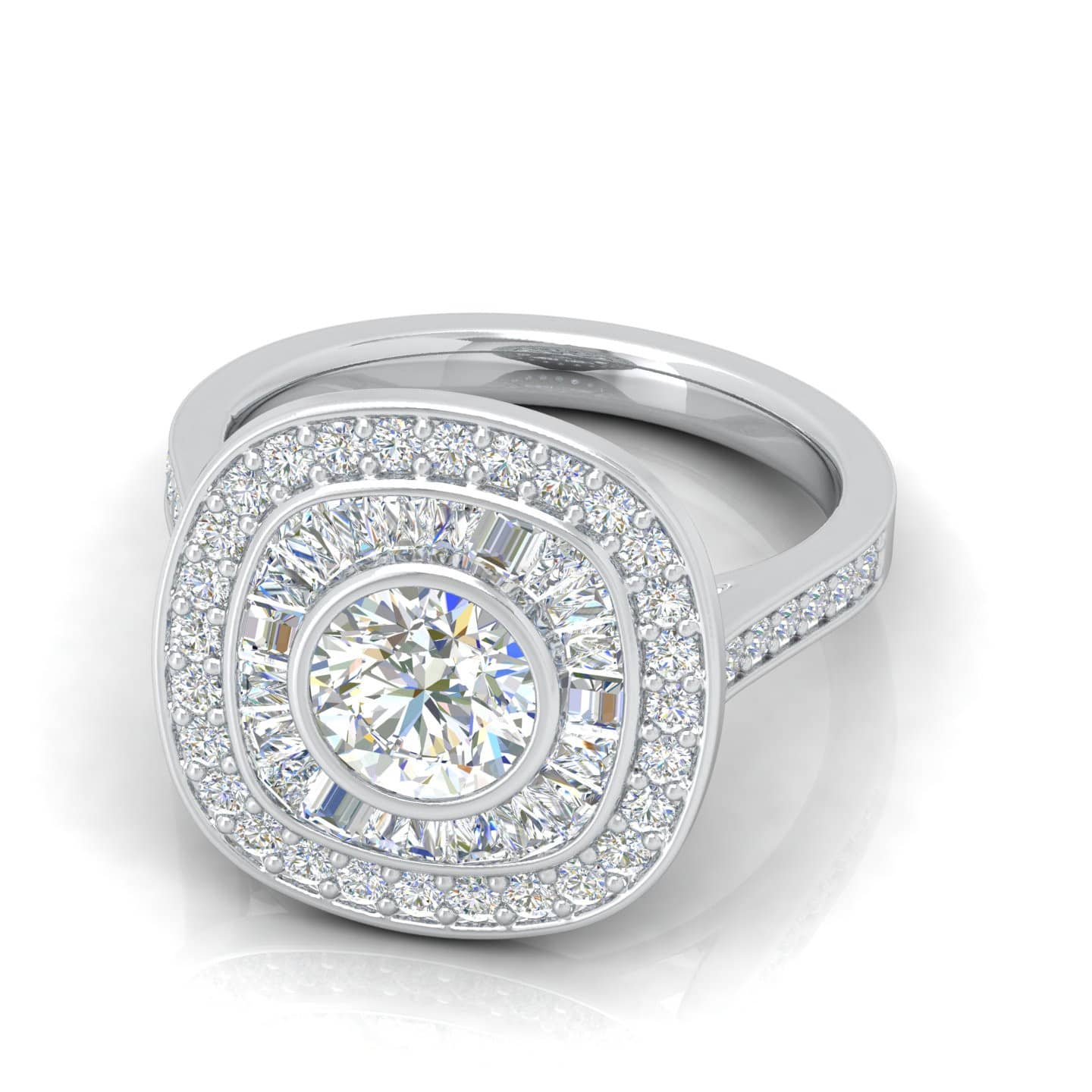 Round Diamond Double Halo Designer Engagement Ring