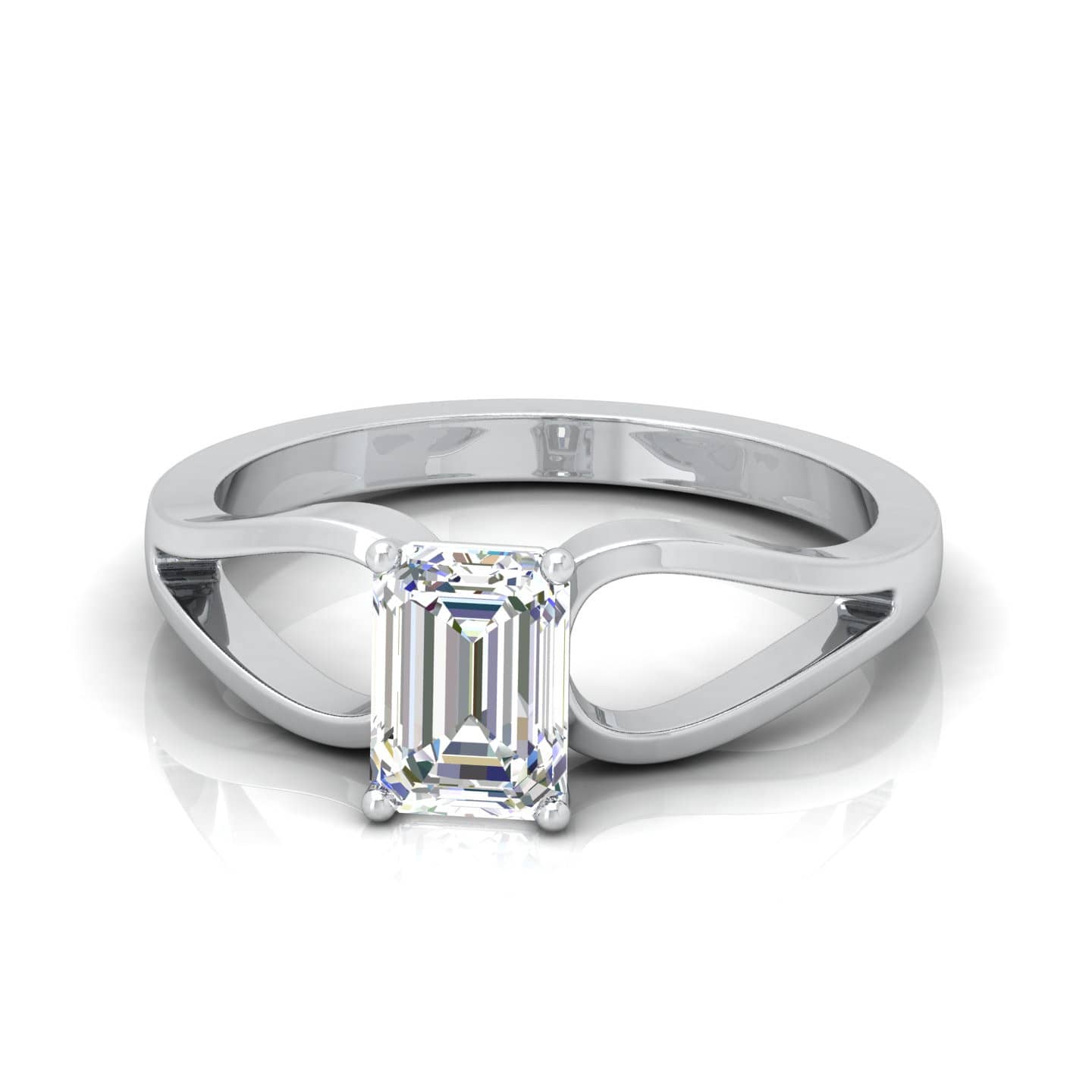 Emerald Diamond Solitaire Designer Shank Engagement Ring