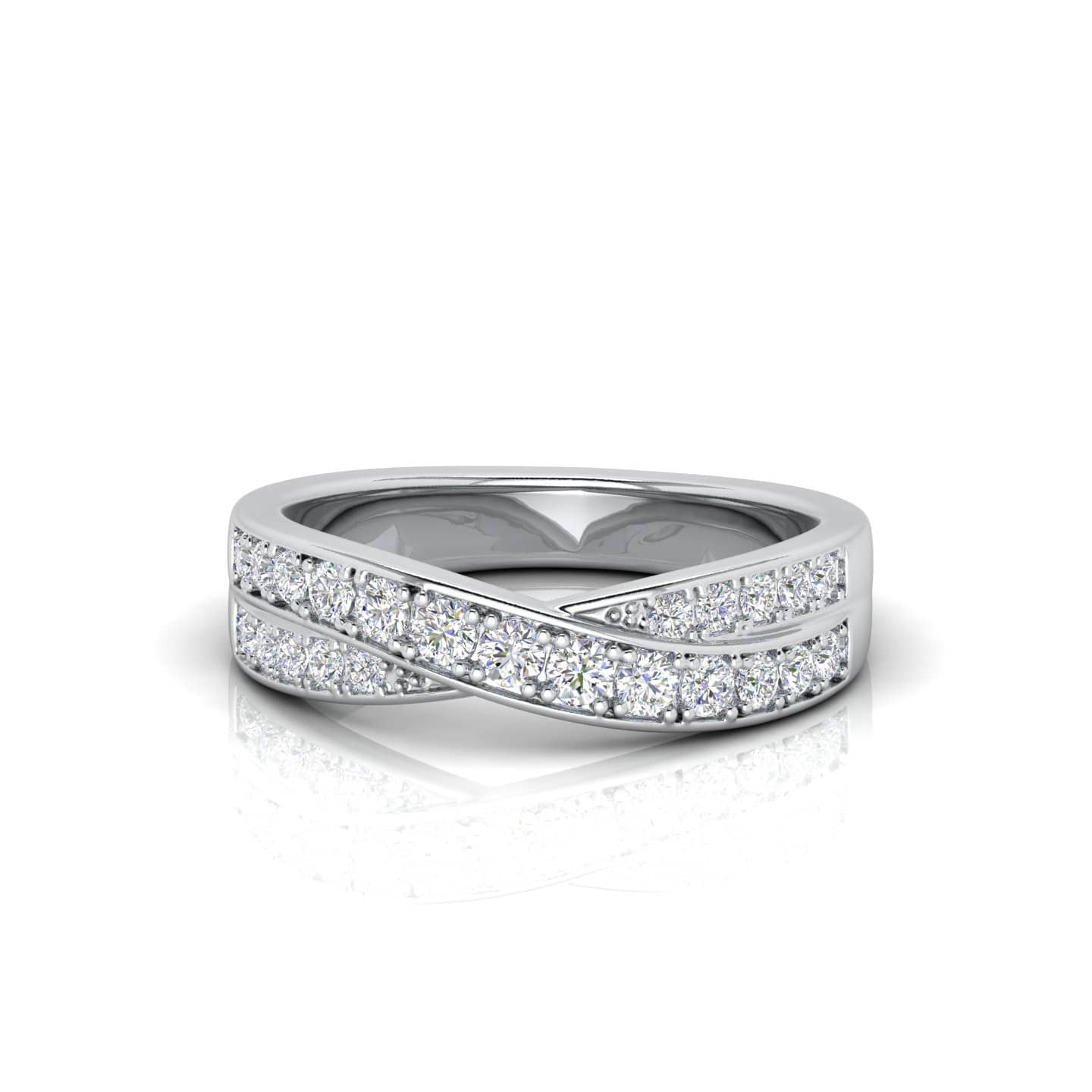 0.70Ct F/VS Round Diamond Crossover Half Eternity Ring