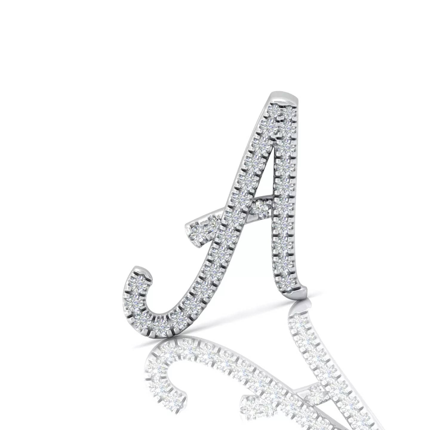 Natural 0.30Ct Round Diamond Initial Letter (A) Pendant Without Chain In White Gold