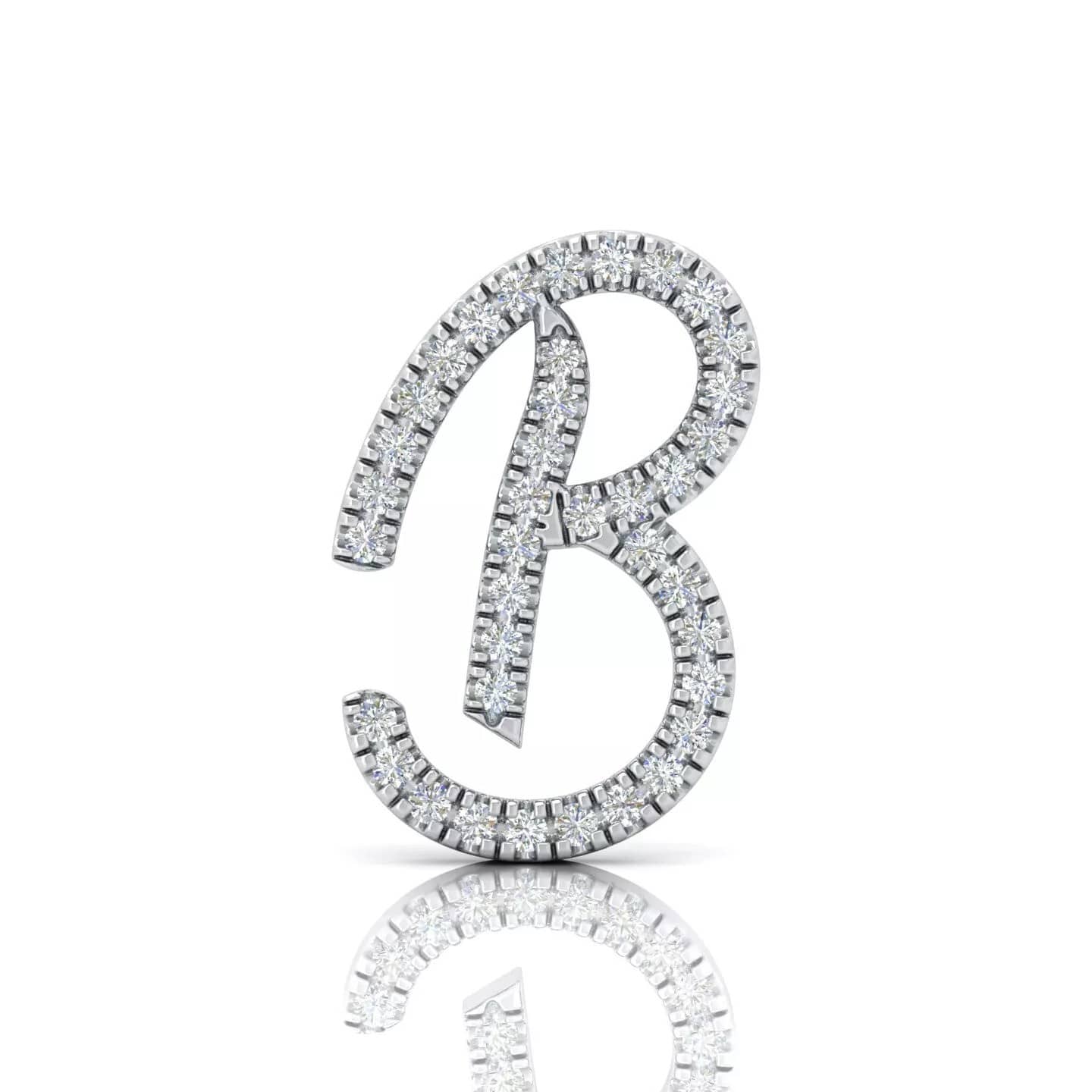 Natural 0.30Ct Round Diamond Initial Letter (B) Pendant Without Chain In White Gold