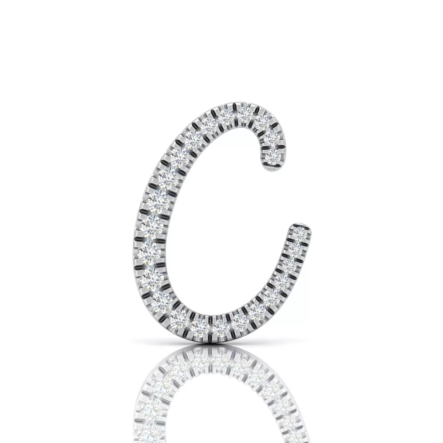Natural 0.30Ct Round Diamond Initial Letter (C) Pendant Without Chain In White Gold