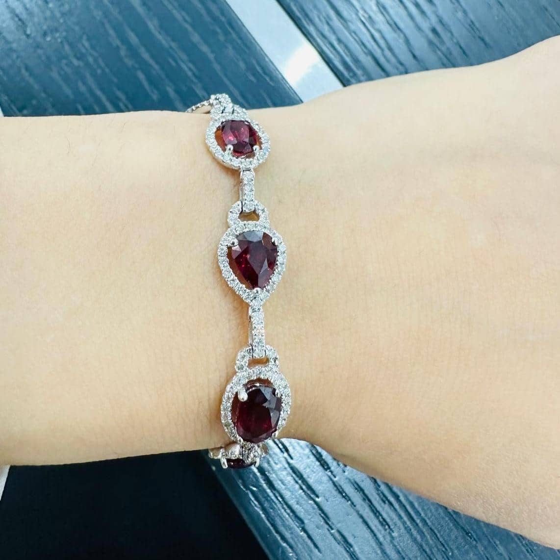 13.00 CARAT MULTI SHAPE RUBY HALO DESIGNER BRACELET IN 18K WHITE GOLD