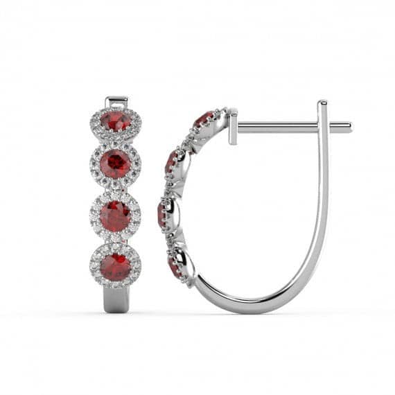 0.60 Ct Sapphire And Diamond Halo Hoop Earrings in White Gold- Push Back