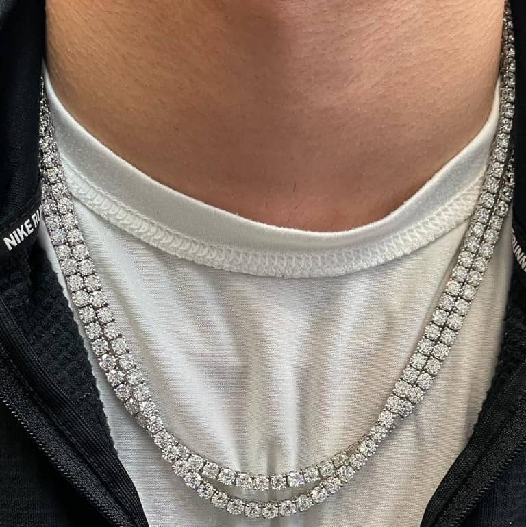 Natural 10.00 Carat D/VVS Round Diamond Tennis Necklace, 21 Inches in Platinum