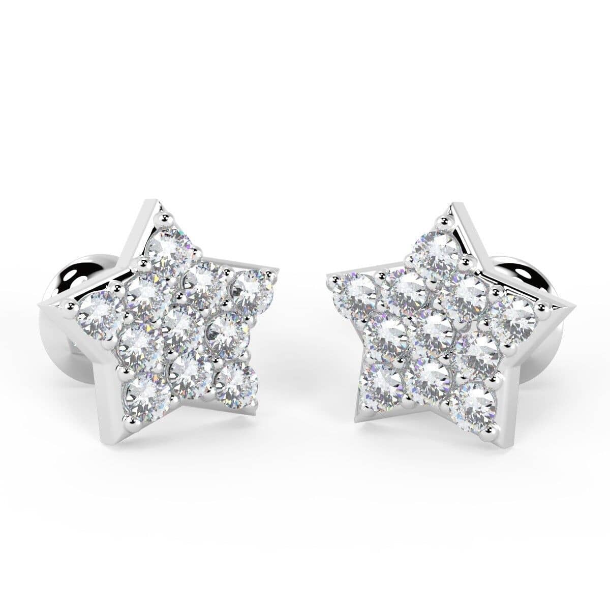 Black Friday Offer 0.25Ct Natural Round Diamond Pave Set Mini Star Designer Earrings In White Gold