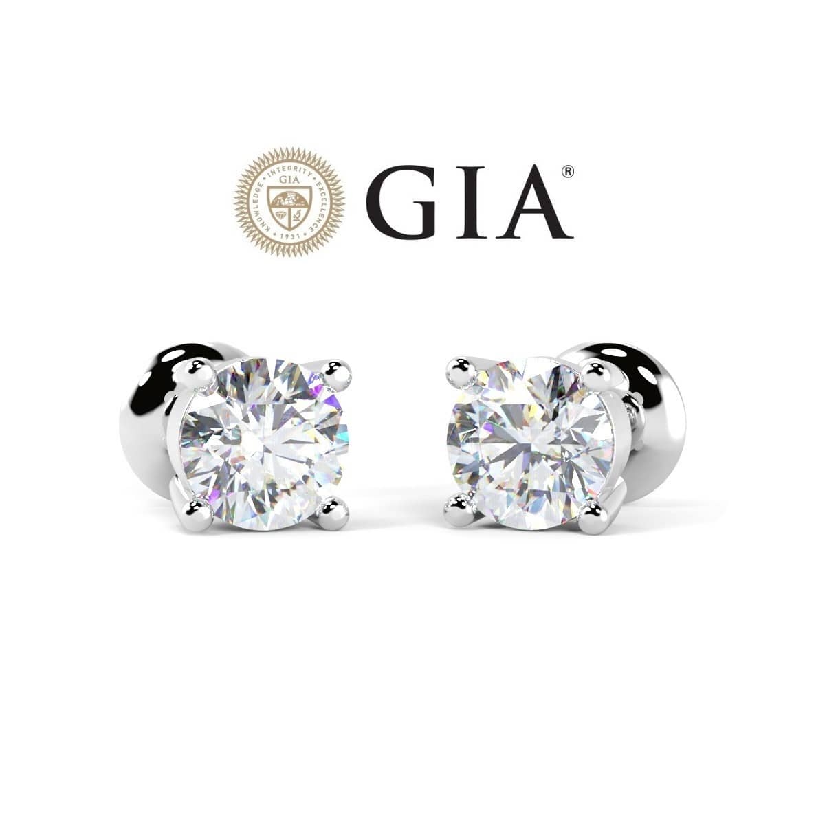 GIA CERTIFIED 1.00CT ROUND DIAMOND FOUR CLAW STUD EARRINGS IN 950 PLATINUM