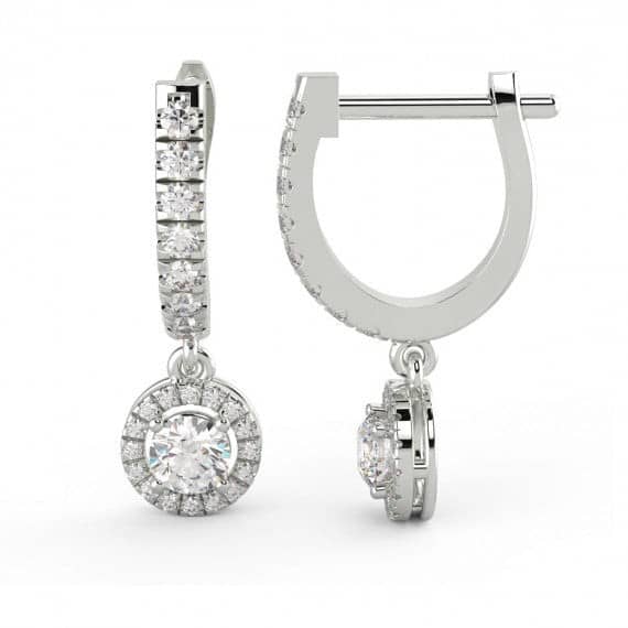 ROUND DIAMOND DANGLE DROP EARRINGS IN 18K WHITE GOLD