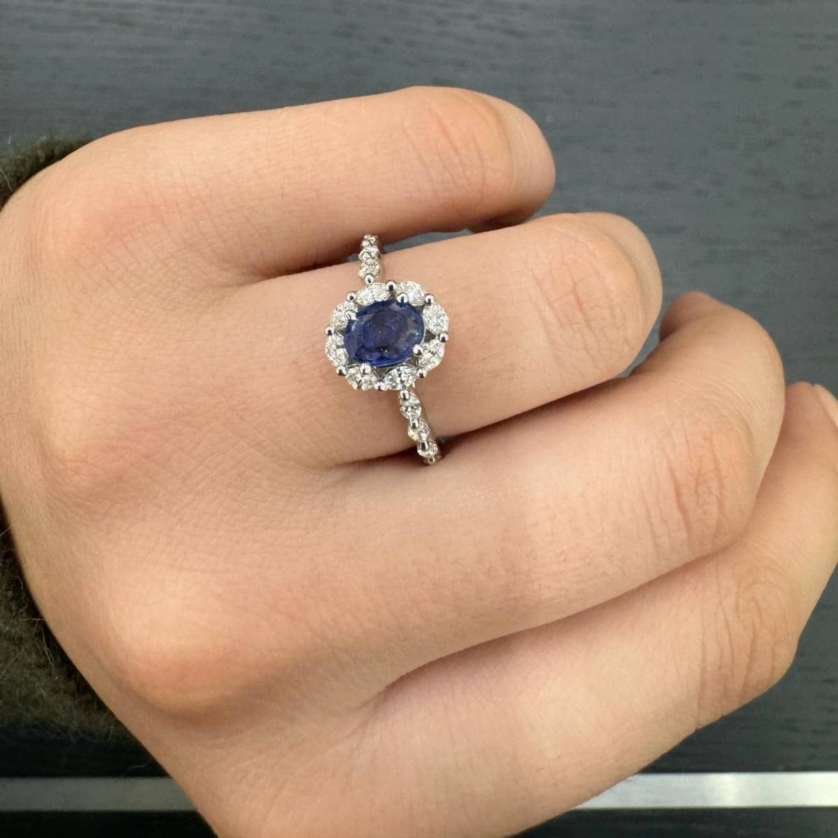 1.50CT NATURAL OVAL SAPPHIRE & MARQUISE DIAMONDS HALO ENGAGEMENT RING IN 950 PLATINUM