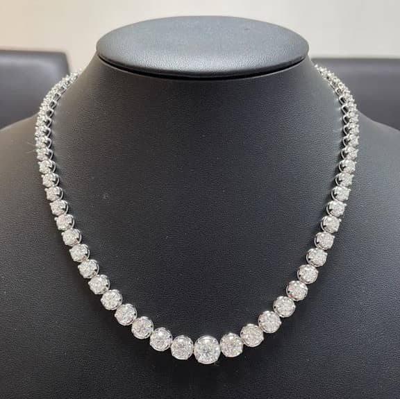 Christmas Sale 26.93Ct Natural Diamond Graduated Tennis Necklace, 18k White Gold