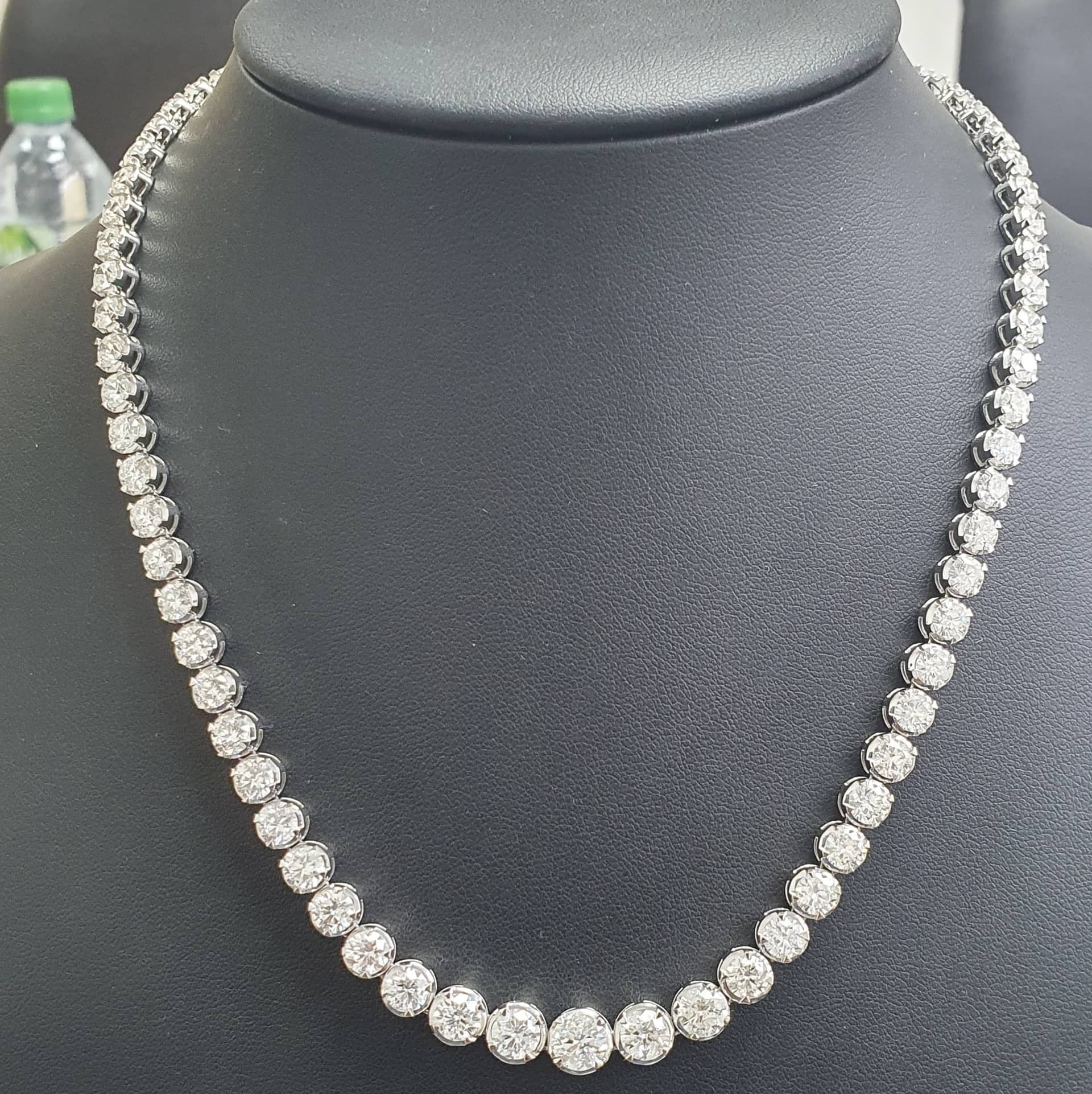 Christmas Sale 29Ct Natural Round Diamond Tennis Necklace, 18K White Gold