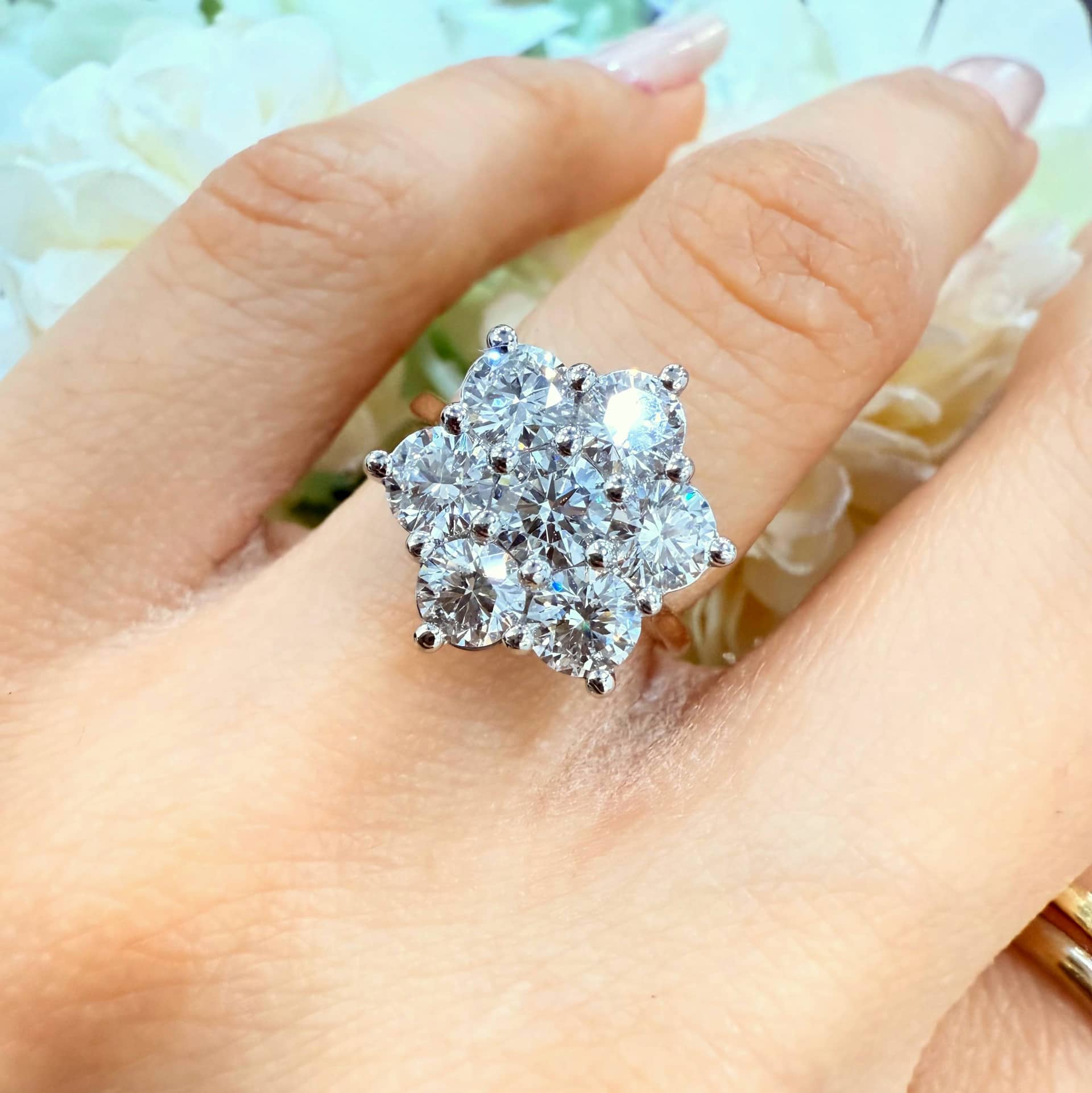 GIA CERTIFIED 2.19CT 7 ROUND DIAMOND CLUSTER TWO TONE RING IN 18K YELLOW GOLD