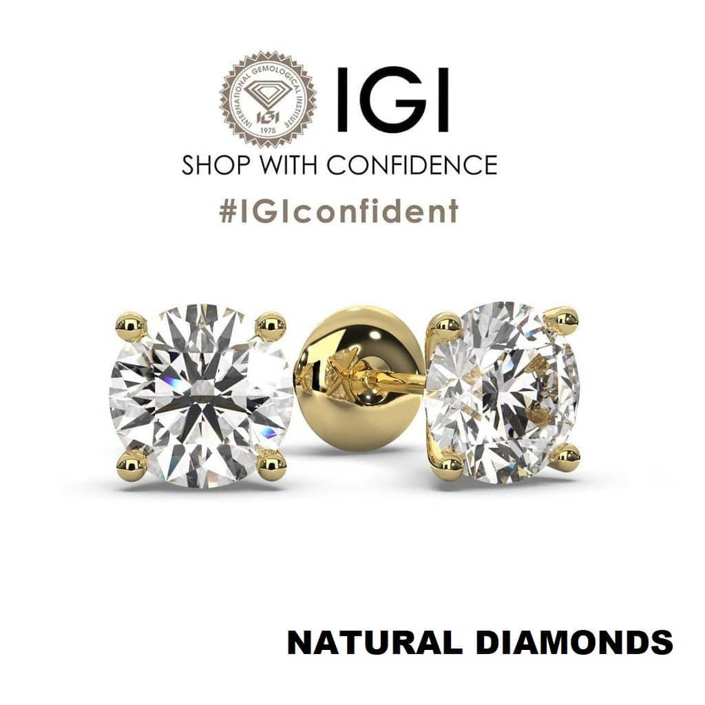 IGI Certified 4.07Ct Natural Round Diamond Stud Earrings 18K Yellow Gold Screw Back