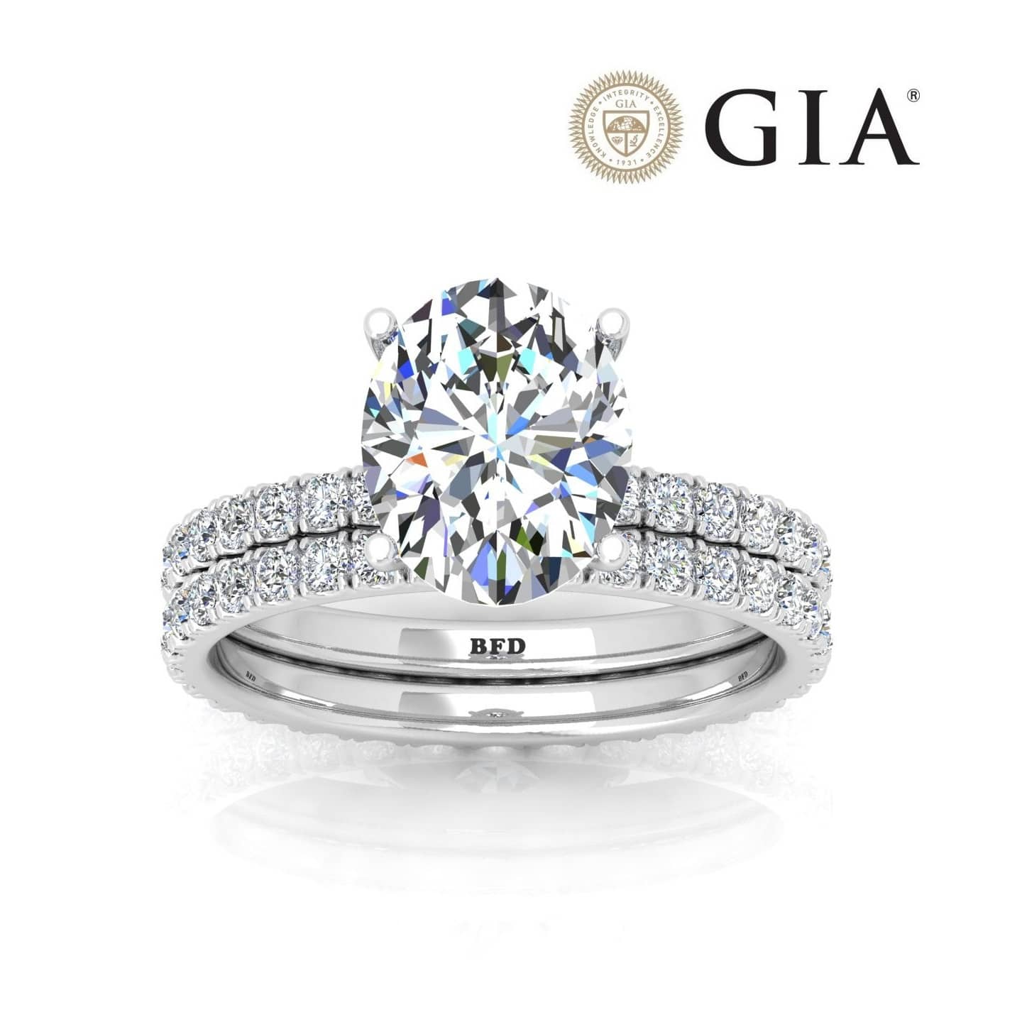 GIA Certified 3.54Ct H/VS Oval and Side Stones Diamond Engagement Ring with Matching Diamond Band in Platinum