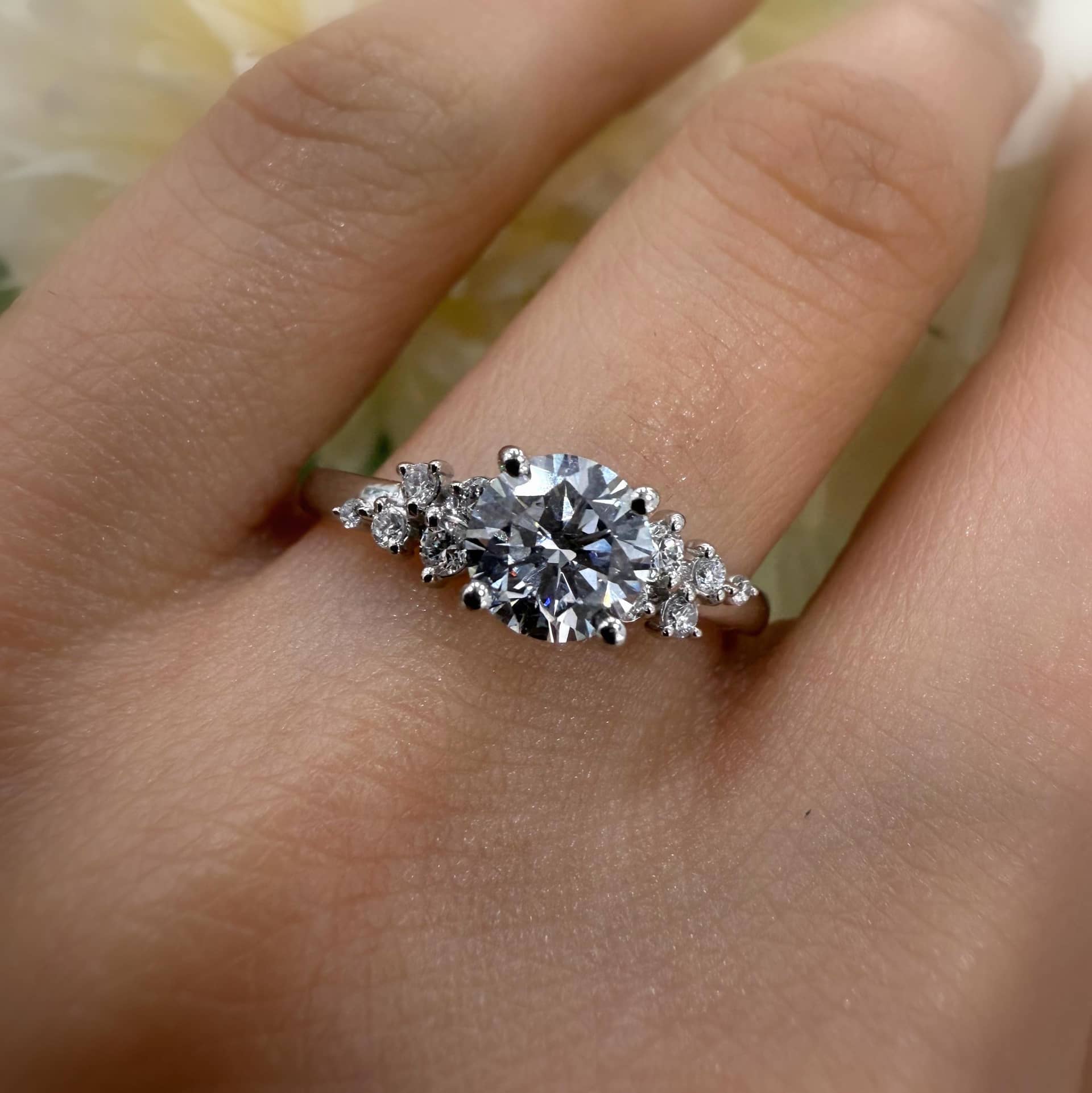 IGI Certified 1.00Ct Round Lab Grown Diamond Engagement Ring with Side Stones In Platinum