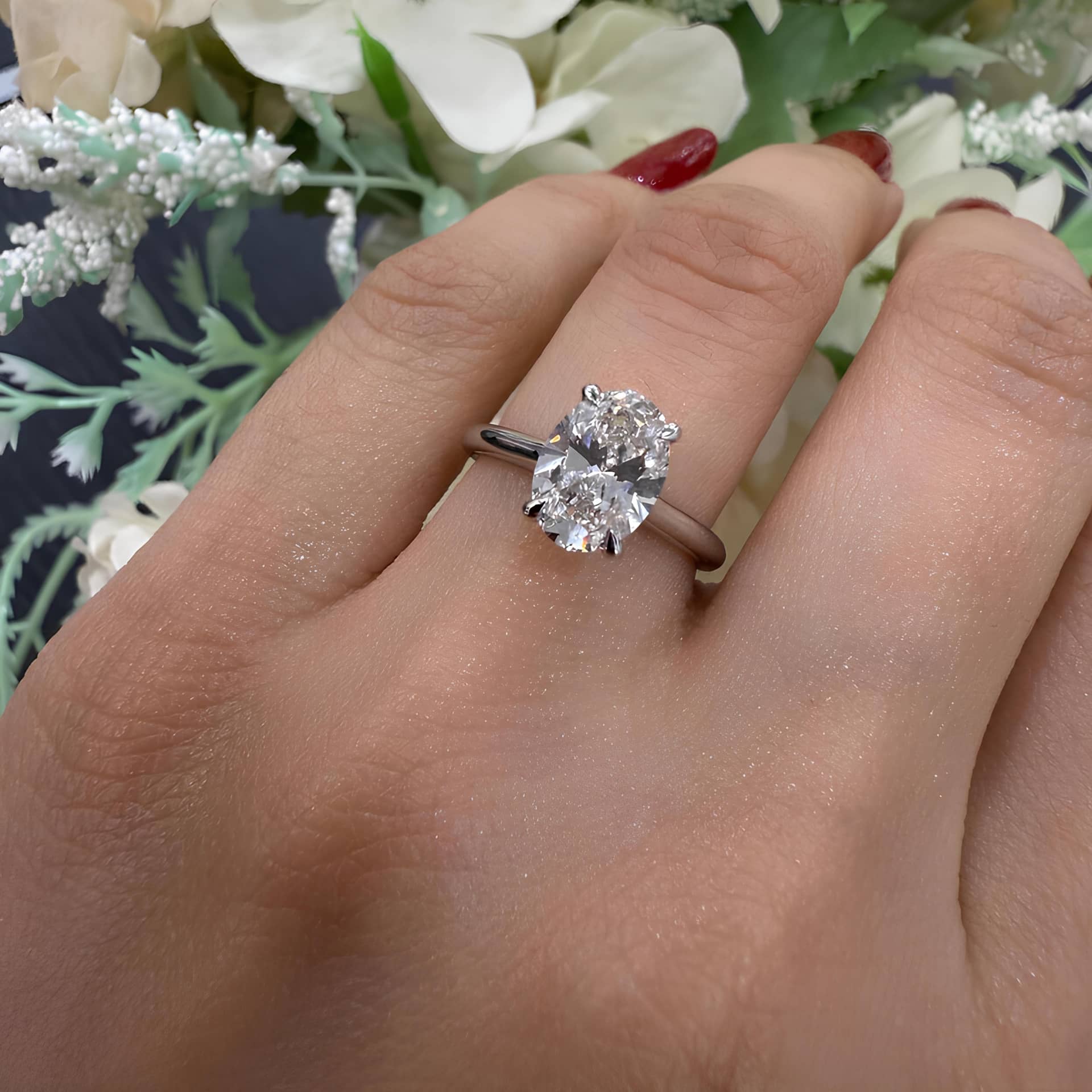 IGI Certified 1.90 Carat D/VS1 Lab Grown Oval Diamond Hidden Halo Engagement Ring In White Gold