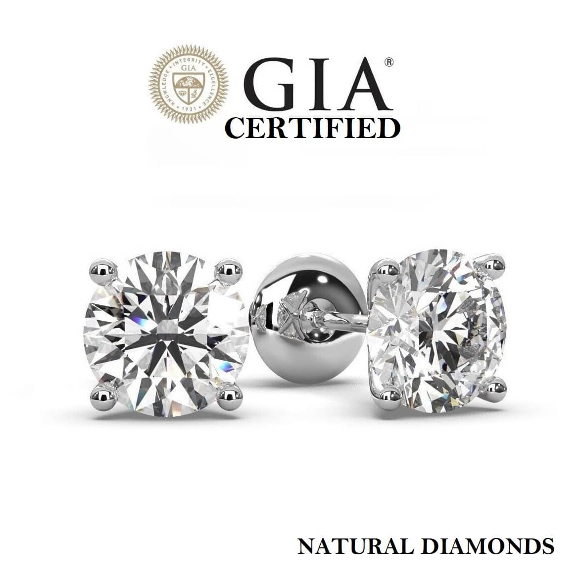 1.00ct GIA Certified Natural Round Brilliant Diamond Stud Earrings – 950 Platinum, Screw Back