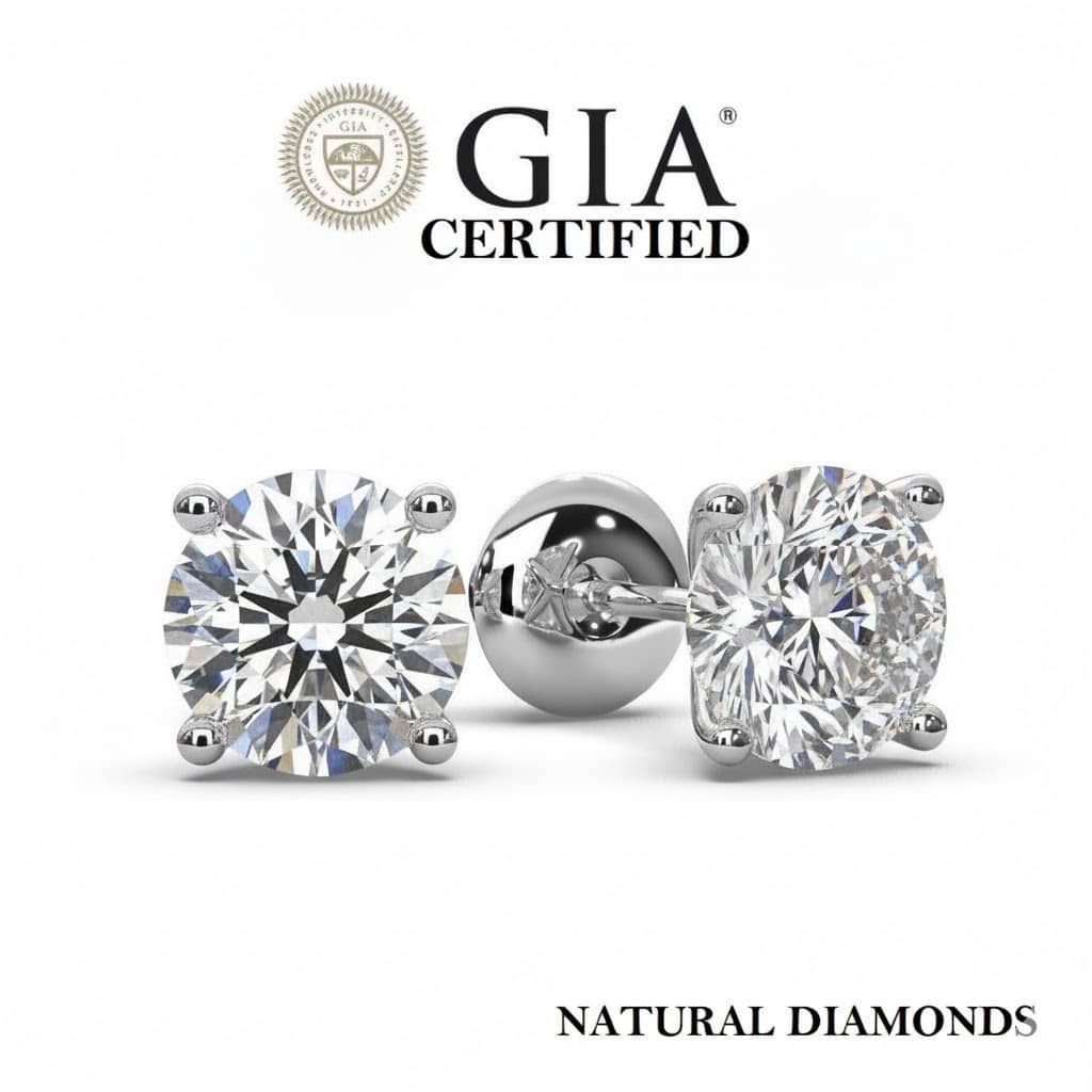 GIA Certified 1.00Ct F/VS Natural Round Brilliant Diamond Four-Claw Stud Earrings – 950 Platinum, Screw Back