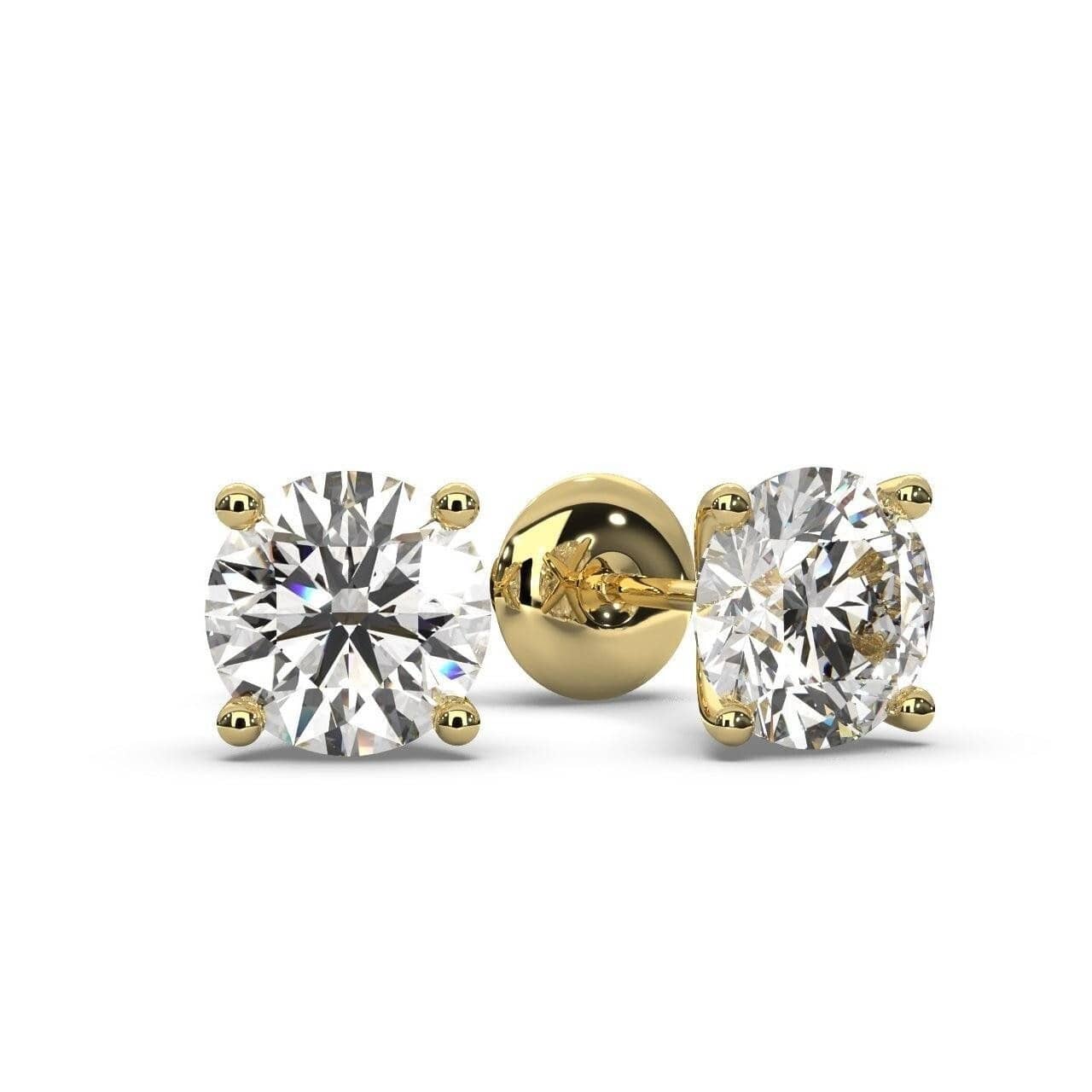 1.05CT D/VVS LAB GROWN ROUND DIAMOND PUSH BACK STUD EARRING IN YELLOW GOLD