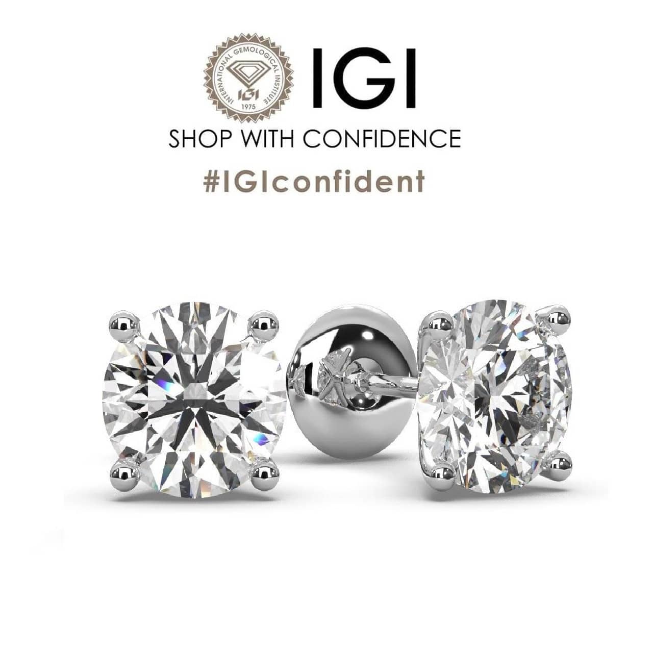 IGI CERTIFIED 3.49CT E/VS LAB GROWN ROUND DIAMOND SCREW BACK STUD EARRING IN 950 PLATINUM