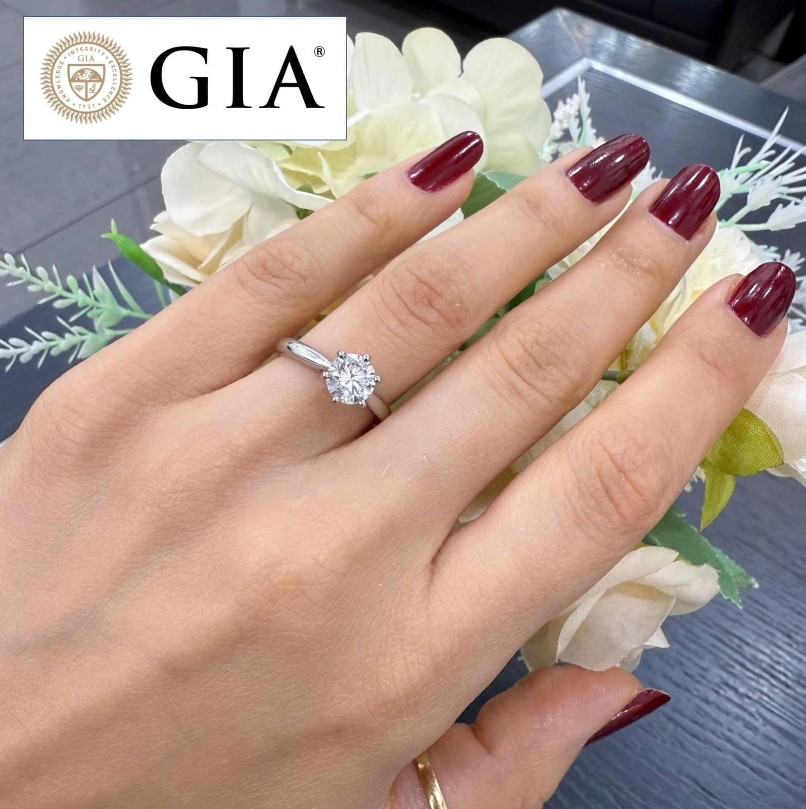 GIA Certified 1.01ct Natural Round Diamond 6 Claw Solitaire Engagement Ring in Platinum