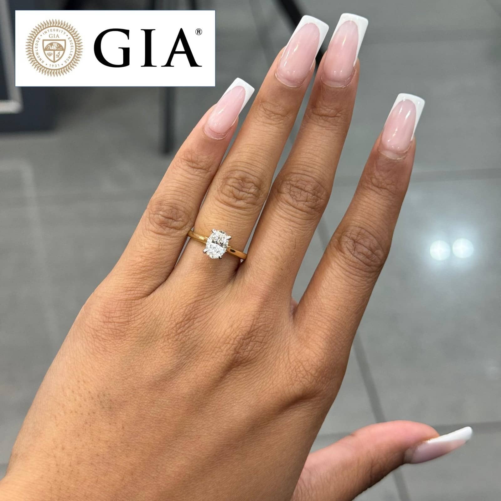 GIA Certified 1.06ct E/VS Natural Oval Diamond Hidden Halo 2 Tone Ring 18k Gold