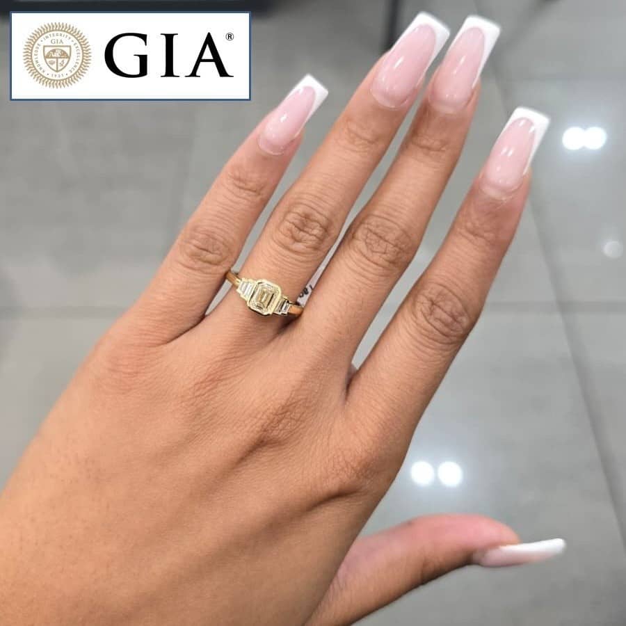 GIA Certified 1.30ct Natural Emerald Cut Diamond 5 Stone Engagement Ring 18k Yellow Gold