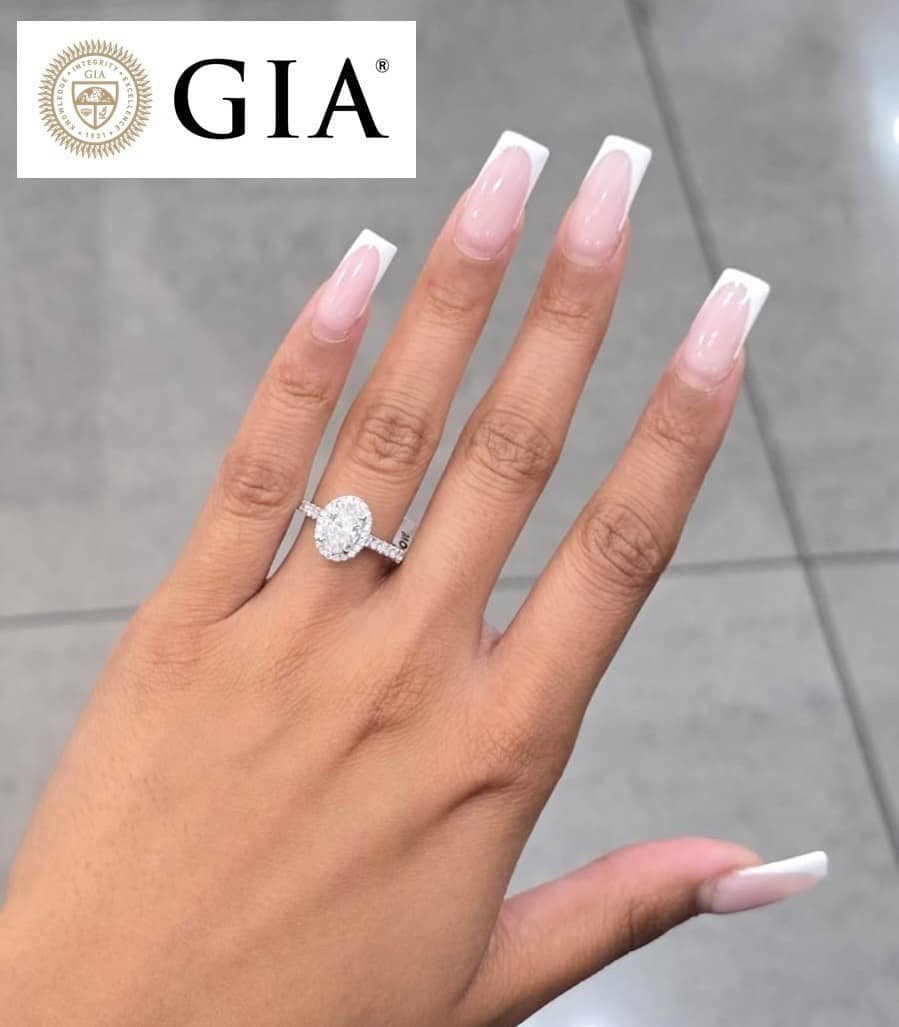 GIA Certified 1.40ct Natural Oval Diamond Halo Engagement Ring in Platinum