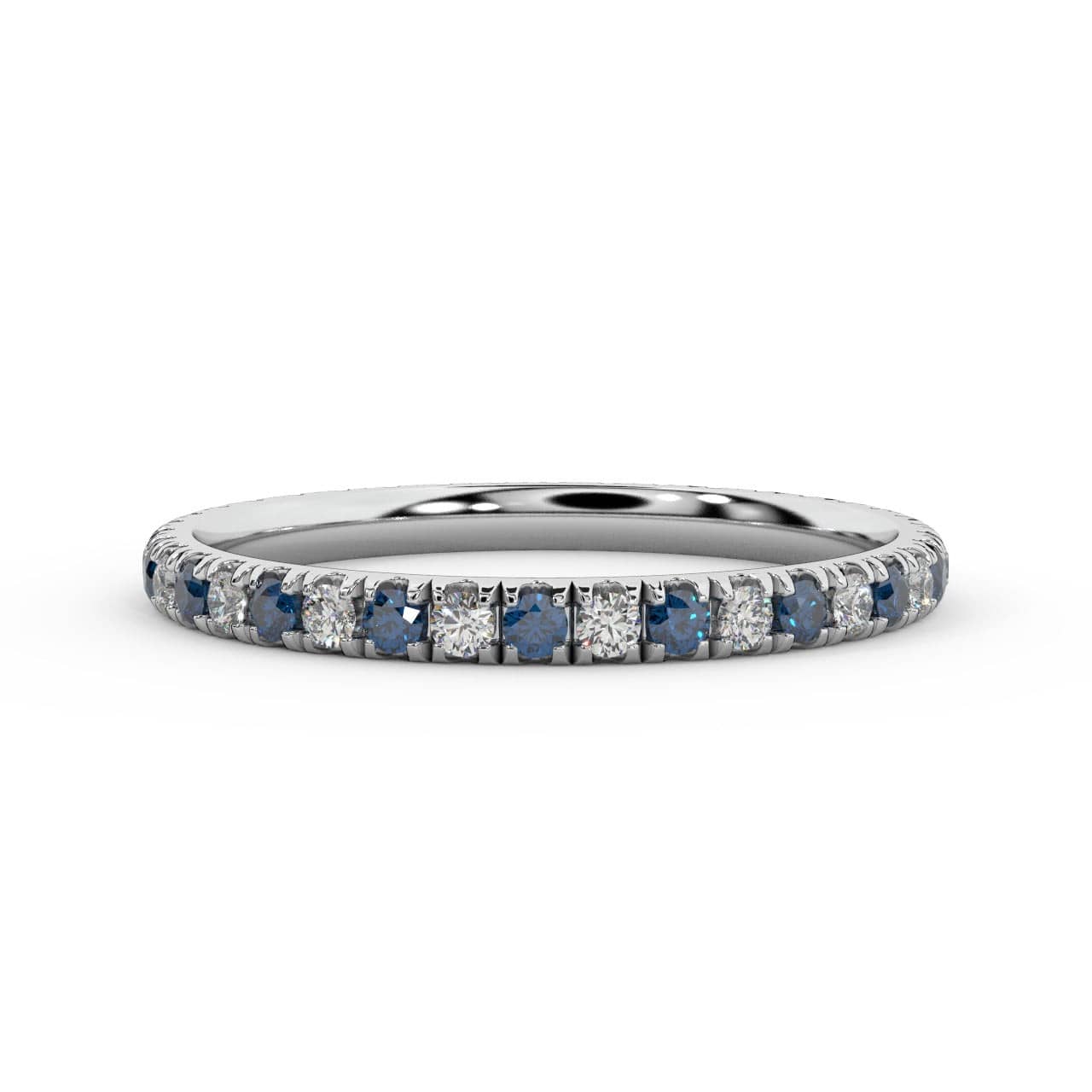 100% NATURAL 2MM MICRO PAVE SET SAPPHIRE AND DIAMOND FULL ETERNITY RING IN PLATINUM