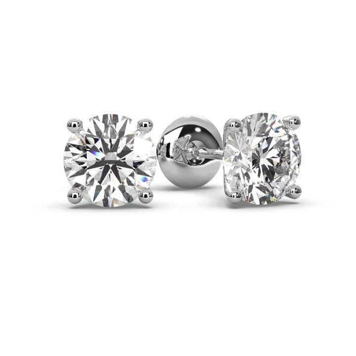 1.05 Carat D/VVS Lab Grown Round Diamond Claw Set Stud Earring In White Gold