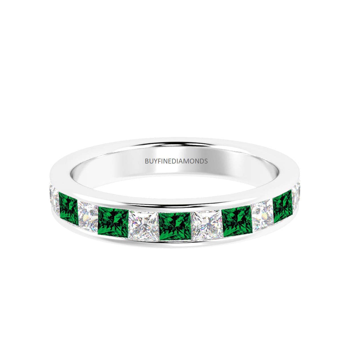 3MM 0.75CT EMERALD AND PRINCESS DIAMOND HALF ETERNITY RING
