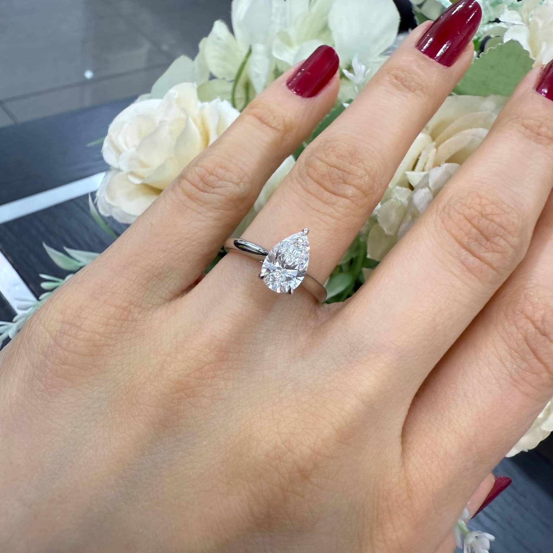 1.50CT E/VS IGI LAB GROWN PEAR DIAMOND SOLITAIRE RING IN PLATINUM